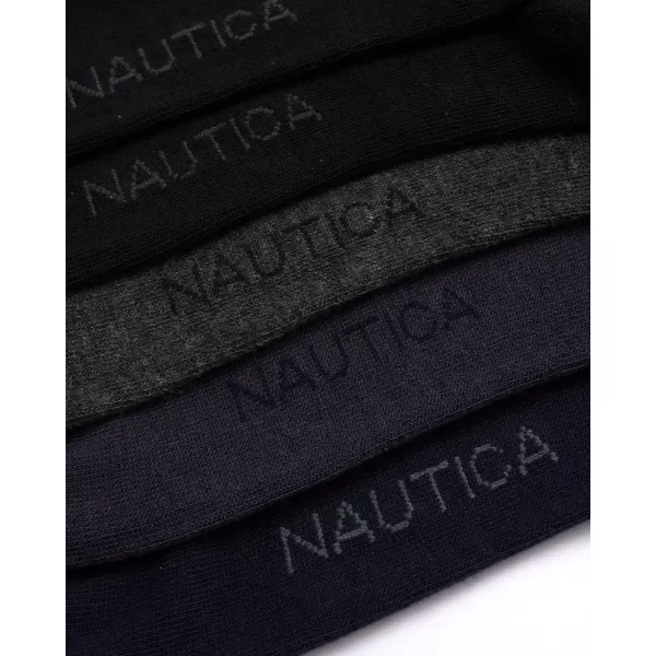 Nautica Mens Moisture Wicking Dress Socks with Stay Up Cuff 5 PackNavyGreyBlack