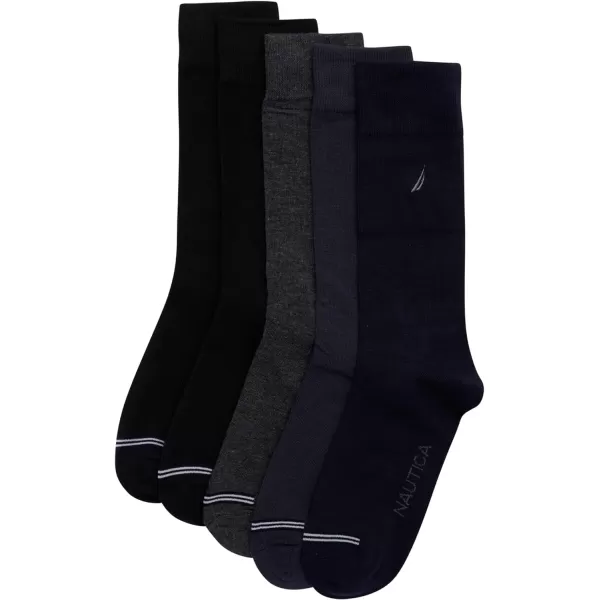 Nautica Mens Moisture Wicking Dress Socks with Stay Up Cuff 5 PackNavyGreyBlack