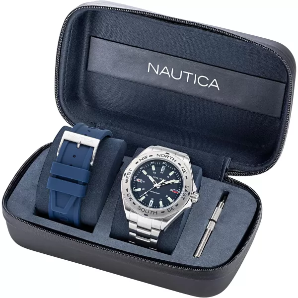 Nautica Mens NAPCWS305 Clearwater Beach Recycled 85 Stainless Steel Bracelet amp Silicone Strap WatchNautica Mens NAPCWS305 Clearwater Beach Recycled 85 Stainless Steel Bracelet amp Silicone Strap Watch