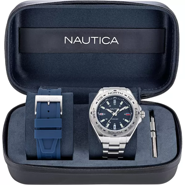 Nautica Mens NAPCWS305 Clearwater Beach Recycled 85 Stainless Steel Bracelet amp Silicone Strap WatchNautica Mens NAPCWS305 Clearwater Beach Recycled 85 Stainless Steel Bracelet amp Silicone Strap Watch