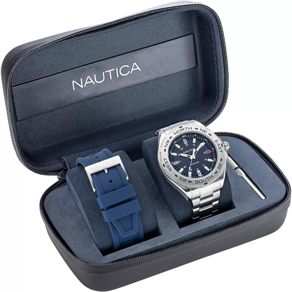 Nautica Mens NAPCWS305 Clearwater Beach Recycled 85 Stainless Steel Bracelet amp Silicone Strap WatchNautica Mens NAPCWS305 Clearwater Beach Recycled 85 Stainless Steel Bracelet amp Silicone Strap Watch