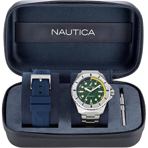 Nautica Mens NAPKMS307 KOH May Bay Recycled 85 Stainless Steel Bracelet amp Blue Silicone Strap WatchNautica Mens NAPKMS307 KOH May Bay Recycled 85 Stainless Steel Bracelet amp Blue Silicone Strap Watch