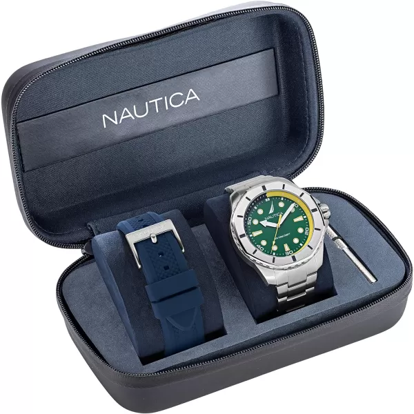 Nautica Mens NAPKMS307 KOH May Bay Recycled 85 Stainless Steel Bracelet amp Blue Silicone Strap WatchNautica Mens NAPKMS307 KOH May Bay Recycled 85 Stainless Steel Bracelet amp Blue Silicone Strap Watch