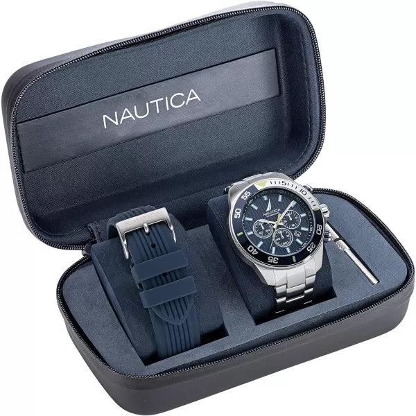 Nautica Mens NAPNOS304 One Recycled 85 Stainless Steel Bracelet amp Blue Silicone Strap WatchNautica Mens NAPNOS304 One Recycled 85 Stainless Steel Bracelet amp Blue Silicone Strap Watch