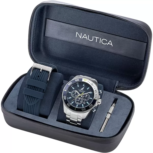 Nautica Mens NAPNOS304 One Recycled 85 Stainless Steel Bracelet amp Blue Silicone Strap WatchNautica Mens NAPNOS304 One Recycled 85 Stainless Steel Bracelet amp Blue Silicone Strap Watch