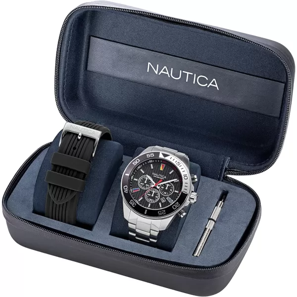 Nautica Mens NAPNOS306 One Recycled 85 Stainless Steel Bracelet amp Black Silicone Strap WatchNautica Mens NAPNOS306 One Recycled 85 Stainless Steel Bracelet amp Black Silicone Strap Watch