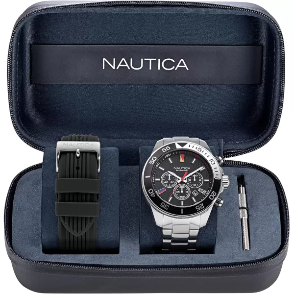 Nautica Mens NAPNOS306 One Recycled 85 Stainless Steel Bracelet amp Black Silicone Strap WatchNautica Mens NAPNOS306 One Recycled 85 Stainless Steel Bracelet amp Black Silicone Strap Watch