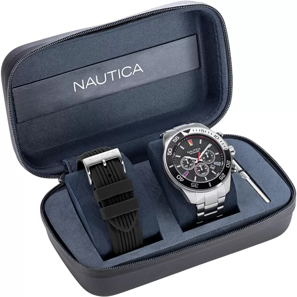 Nautica Mens NAPNOS306 One Recycled 85 Stainless Steel Bracelet amp Black Silicone Strap WatchNautica Mens NAPNOS306 One Recycled 85 Stainless Steel Bracelet amp Black Silicone Strap Watch