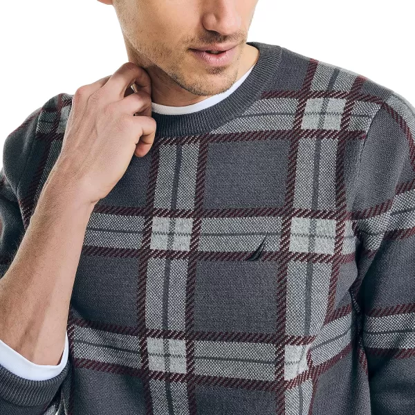 Nautica Mens Navtech Plaid Jacquard Crewneck SweaterCarbon