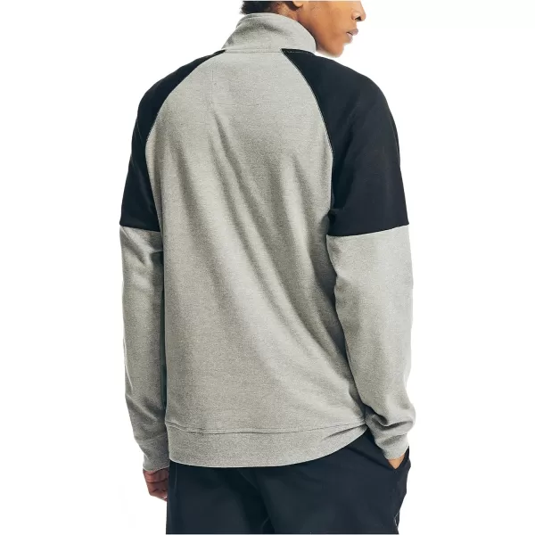 Nautica Mens Navtech QuarterZip Color Block SweaterStone Grey Heather