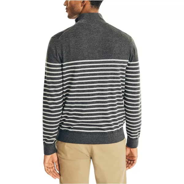 Nautica Mens Navtech Striped QuarterZip SweaterCharcoal Heather