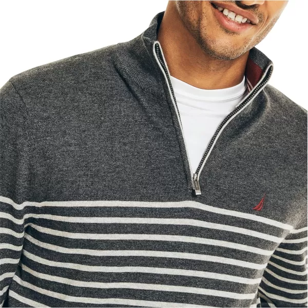 Nautica Mens Navtech Striped QuarterZip SweaterCharcoal Heather