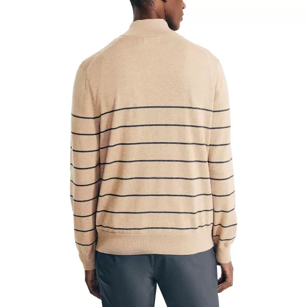 Nautica Mens Navtech Striped QuarterZip SweaterCoastal Camel Heather