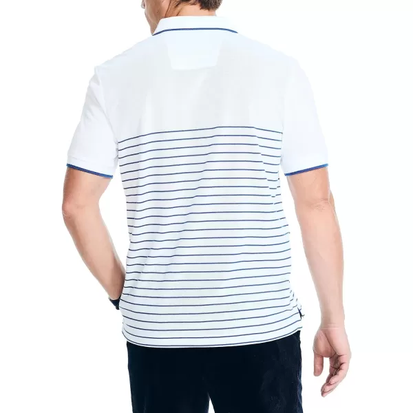 Nautica Mens Navtech Sustainably Crafted Striped Classic Fit PoloBright White