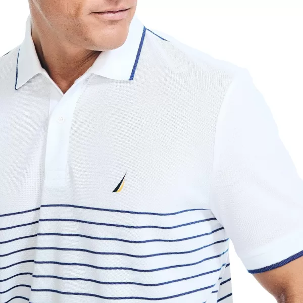 Nautica Mens Navtech Sustainably Crafted Striped Classic Fit PoloBright White