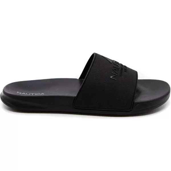 Nautica Mens Open Toe Slide Sandals  Comfortable Indoor amp Outdoor Shower SlippersBlack