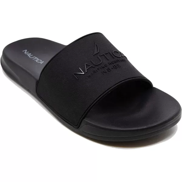 Nautica Mens Open Toe Slide Sandals  Comfortable Indoor amp Outdoor Shower SlippersBlack