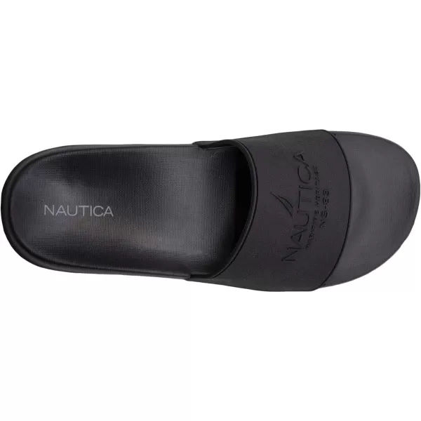 Nautica Mens Open Toe Slide Sandals  Comfortable Indoor amp Outdoor Shower SlippersBlack