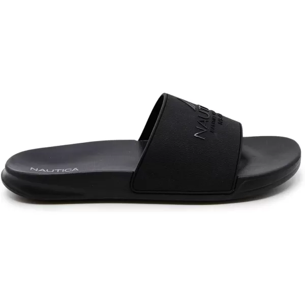 Nautica Mens Open Toe Slide Sandals  Comfortable Indoor amp Outdoor Shower SlippersPorter BlackBlack