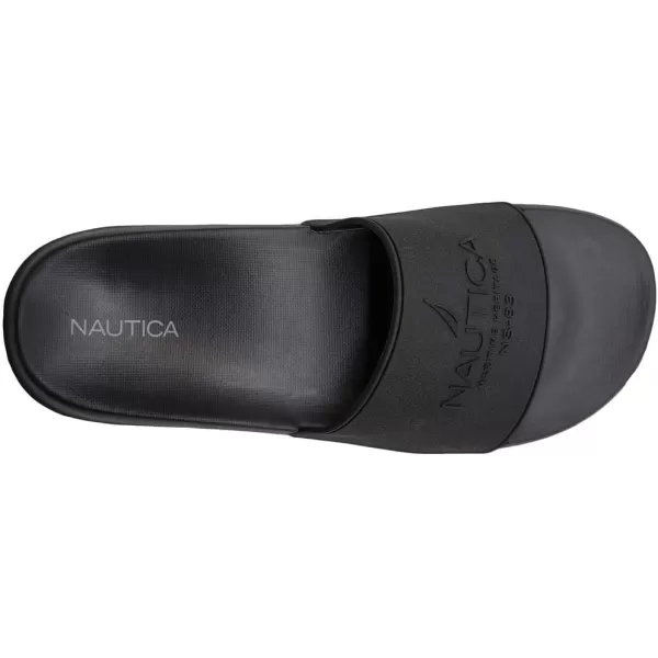 Nautica Mens Open Toe Slide Sandals  Comfortable Indoor amp Outdoor Shower SlippersPorter BlackBlack