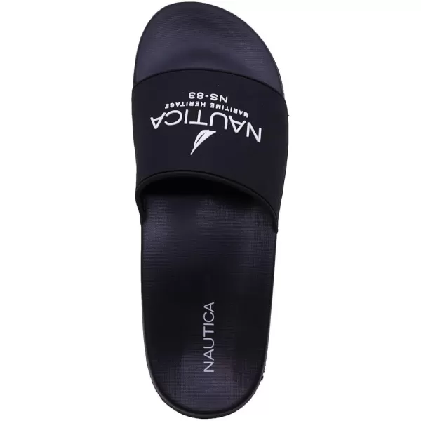 Nautica Mens Open Toe Slide Sandals  Comfortable Indoor amp Outdoor Shower SlippersPorterblackWhite