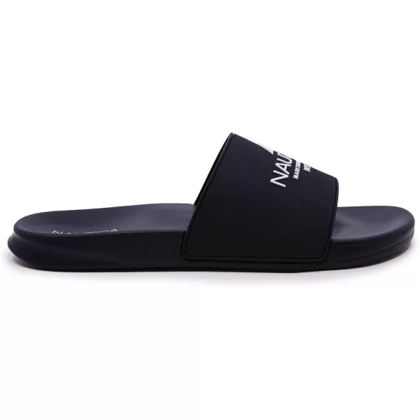 Nautica Mens Open Toe Slide Sandals  Comfortable Indoor amp Outdoor Shower SlippersPorterblackWhite