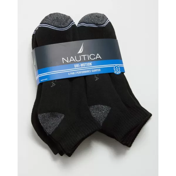 Nautica Mens Performance Quarter Socks with Cushioned Comfort 6 PackBlackGray