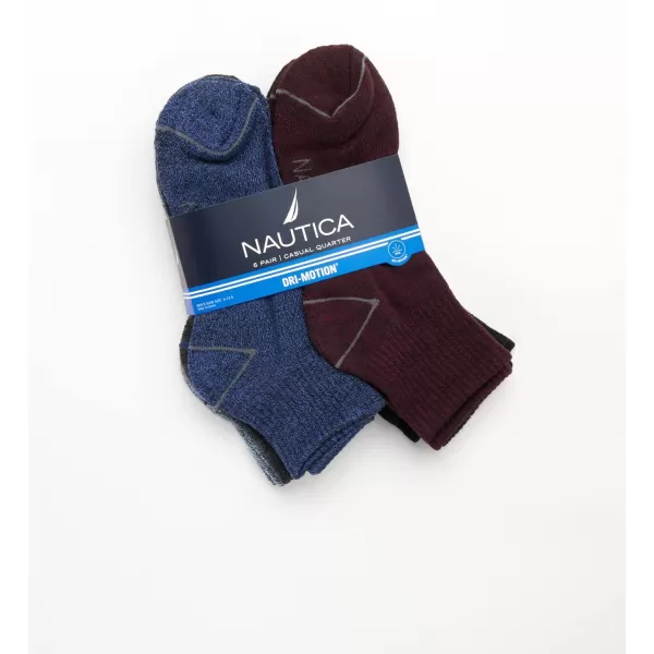 Nautica Mens Performance Quarter Socks with Cushioned Comfort 6 PackBlueBurgundyBlack