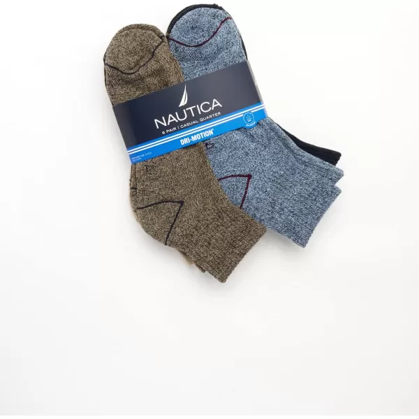 Nautica Mens Performance Quarter Socks with Cushioned Comfort 6 PackBrownNavyBlack