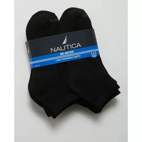 Nautica Mens Performance Quarter Socks with Cushioned Comfort 6 PackFormal Black