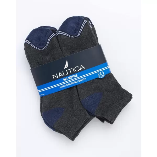 Nautica Mens Performance Quarter Socks with Cushioned Comfort 6 PackGreyNavy