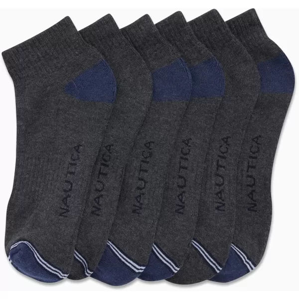 Nautica Mens Performance Quarter Socks with Cushioned Comfort 6 PackGreyNavy