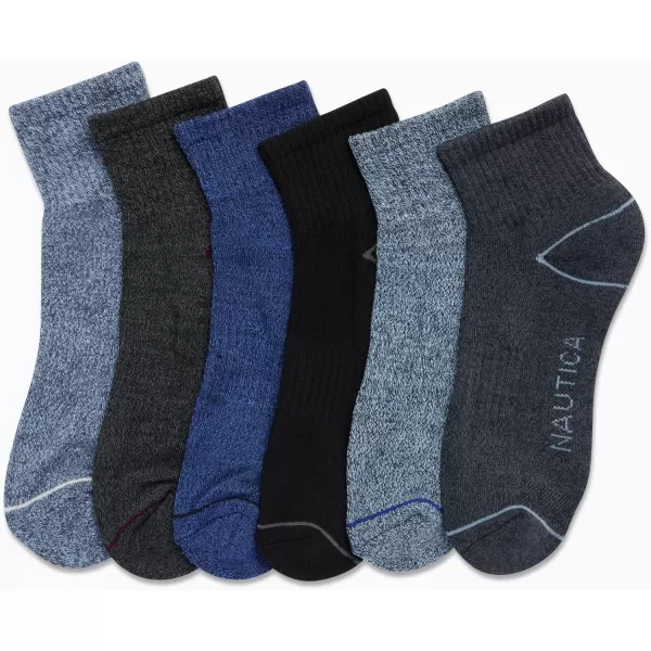 Nautica Mens Performance Quarter Socks with Cushioned Comfort 6 PackNavyBlueGray