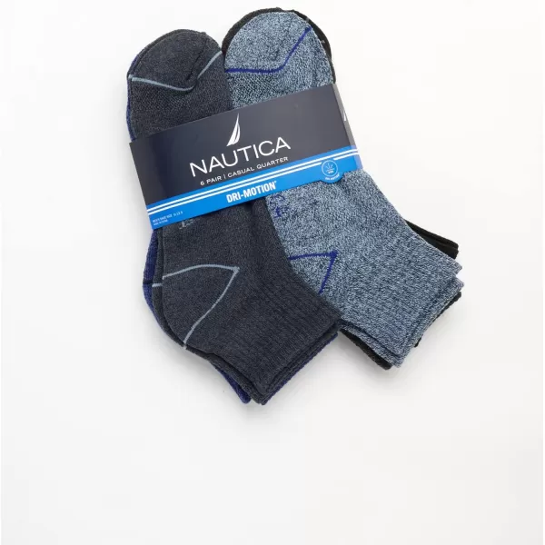 Nautica Mens Performance Quarter Socks with Cushioned Comfort 6 PackNavyBlueGray