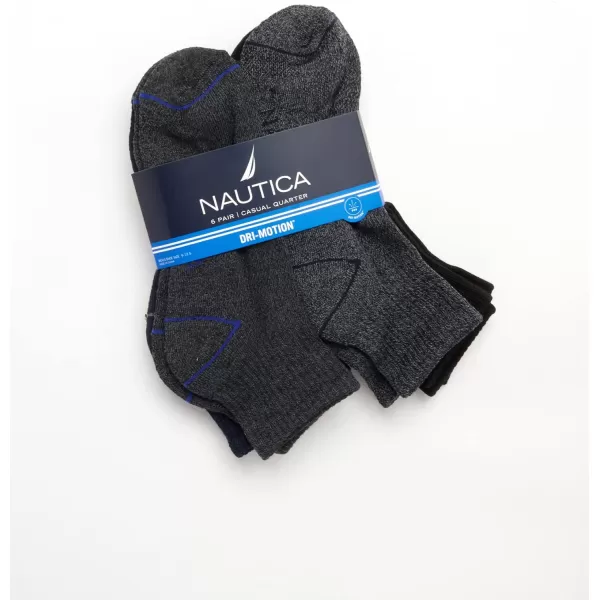 Nautica Mens Performance Quarter Socks with Cushioned Comfort 6 PackNavyGray