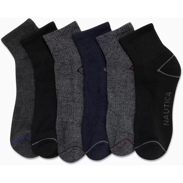 Nautica Mens Performance Quarter Socks with Cushioned Comfort 6 PackNavyGray