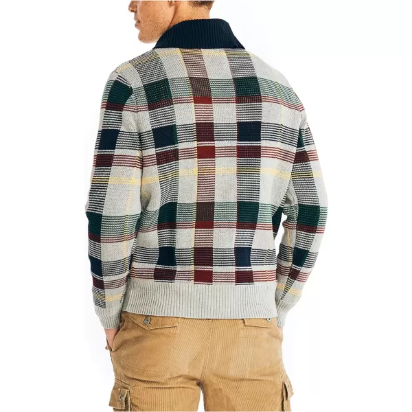 Nautica Mens Plaid Jacquard ShawlNeck SweaterNavy