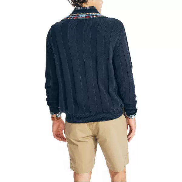 Nautica Mens Reissue Plaid CableKnit VNeckNavy