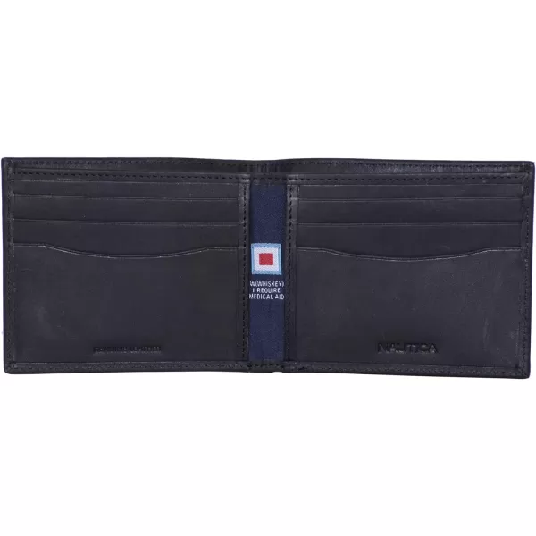 Nautica Mens Sail Embossed Leather Bifold WalletBlack