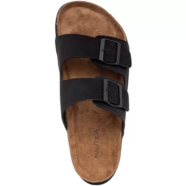 Nautica Mens Sandals  Casual Slides with 2 Adjustable Buckle Straps and Cork Footbed for Ultimate Comfort and StyleBlack Monotriun