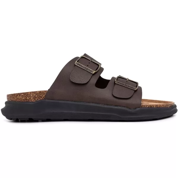 Nautica Mens Sandals  Casual Slides with 2 Adjustable Buckle Straps and Cork Footbed for Ultimate Comfort and StyleBrown Black