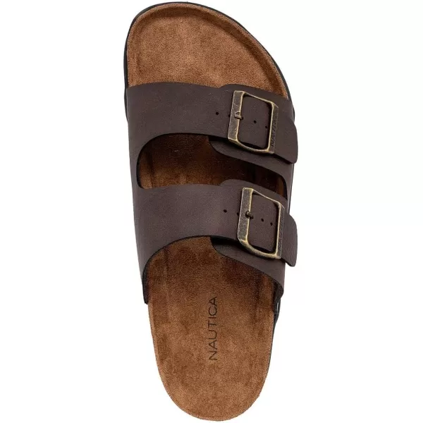 Nautica Mens Sandals  Casual Slides with 2 Adjustable Buckle Straps and Cork Footbed for Ultimate Comfort and StyleBrown Black