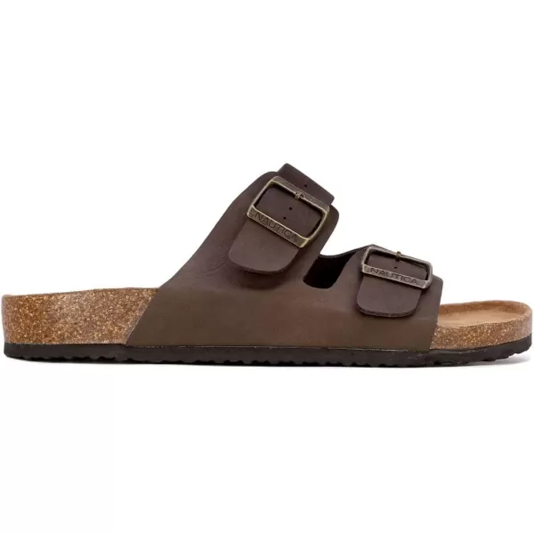Nautica Mens Sandals  Casual Slides with 2 Adjustable Buckle Straps and Cork Footbed for Ultimate Comfort and StyleBrown Tumbledtriun
