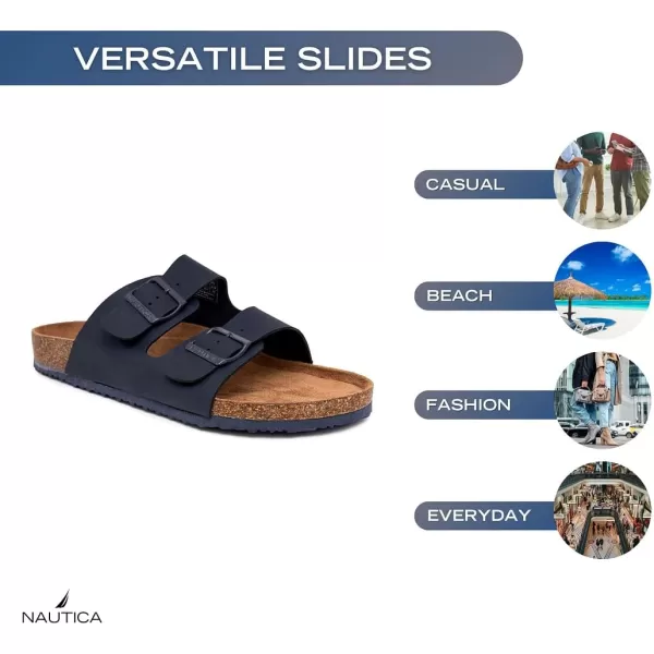 Nautica Mens Sandals  Casual Slides with 2 Adjustable Buckle Straps and Cork Footbed for Ultimate Comfort and StyleNavy Monotriun