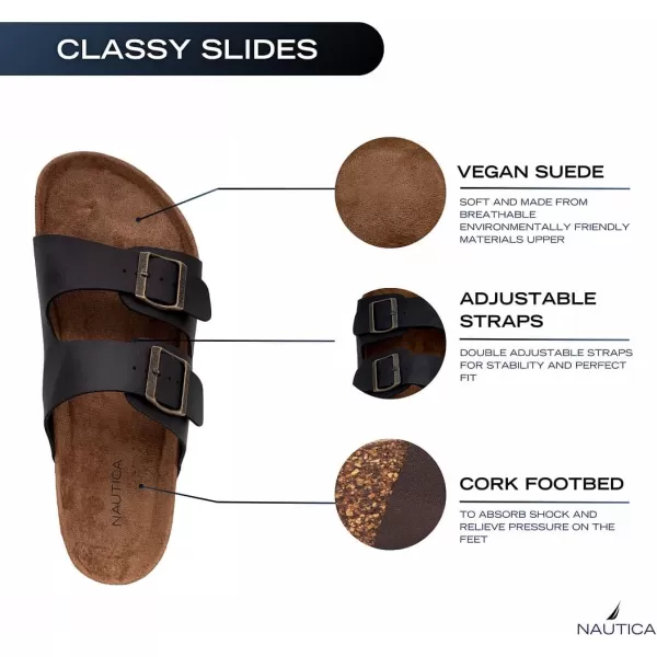 Nautica Mens Sandals  Casual Slides with 2 Adjustable Buckle Straps and Cork Footbed for Ultimate Comfort and StyleNavy Monotriun