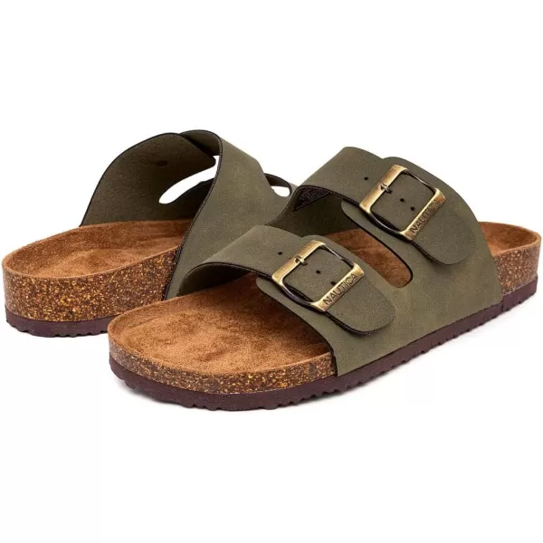 Nautica Mens Sandals  Casual Slides with 2 Adjustable Buckle Straps and Cork Footbed for Ultimate Comfort and StyleOlivetriun
