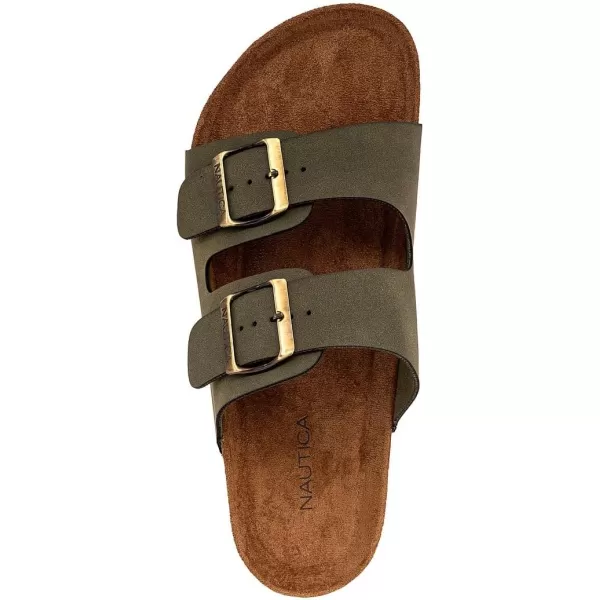 Nautica Mens Sandals  Casual Slides with 2 Adjustable Buckle Straps and Cork Footbed for Ultimate Comfort and StyleOlivetriun