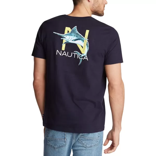 Nautica Mens Short Sleeve 100 Cotton Fish Print Series Graphic Tee ShirtNavy Dusk