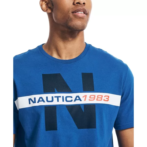 Nautica Mens Short Sleeve 100 Cotton Nautical Series Graphic TeeBright Cobalt