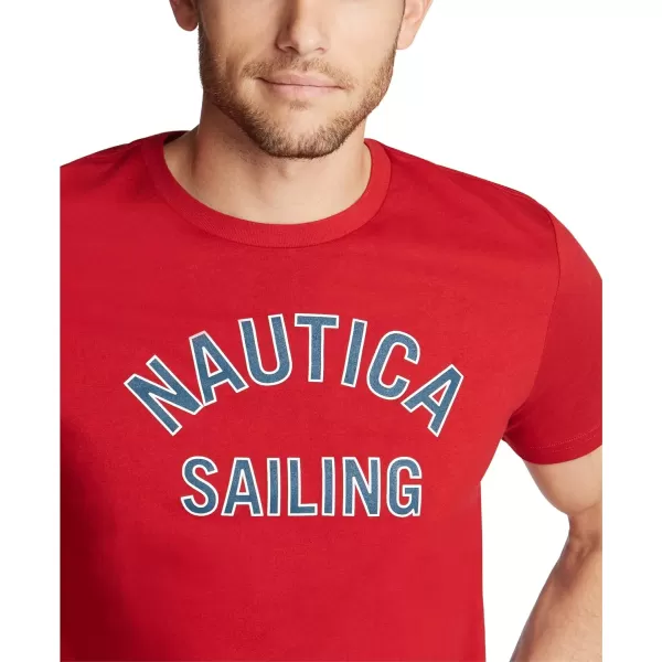 Nautica Mens Short Sleeve 100 Cotton Nautical Series Graphic TeeFire Red